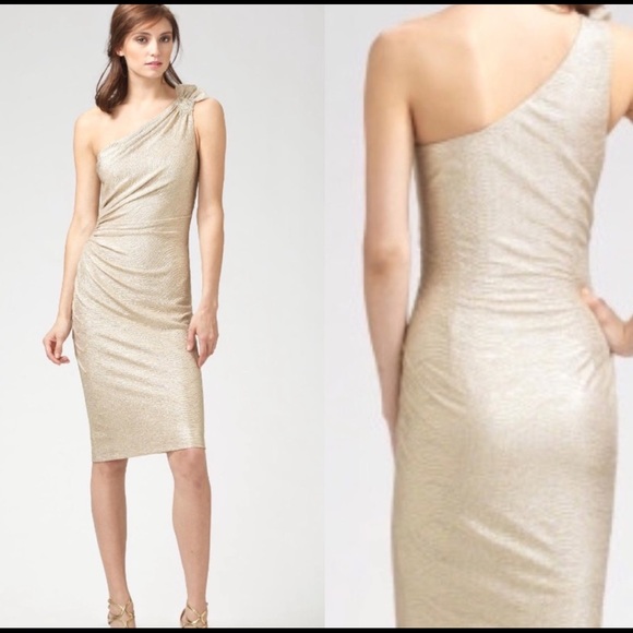 David Meister One-Shoulder Metallic Dress - Picture 4 of 8